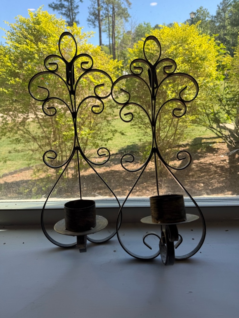 Ornate Black Metal Wall Candle Sconces - Pair
